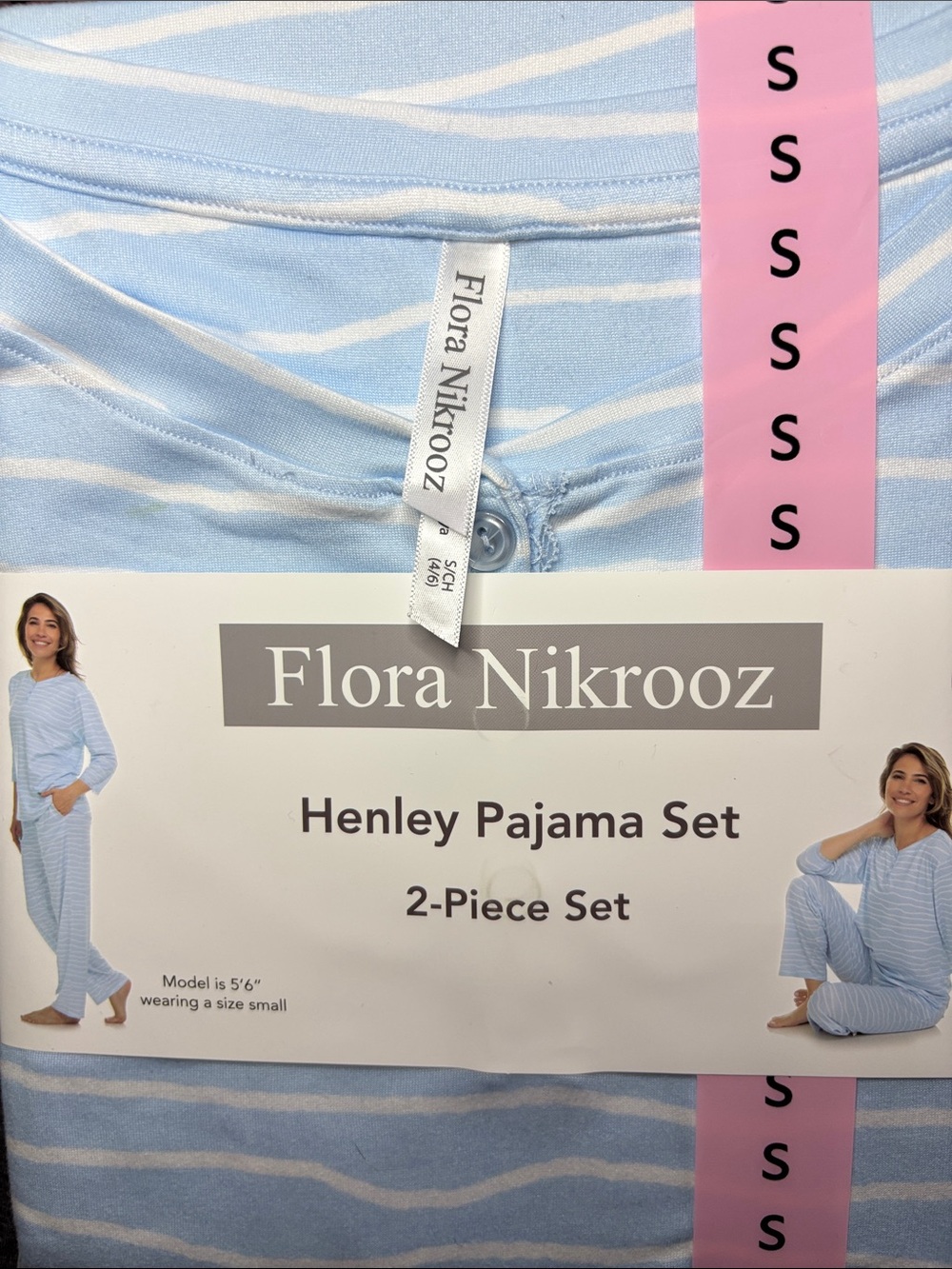FLORA NIKROOZ Women Relaxed Fit 3/4 Sleeve Henley Pajama Set 2 Piece Pockets😍 - Picture 2 of 14